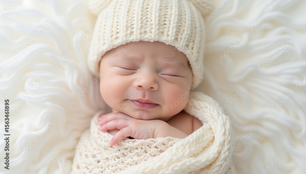 Sleeping Newborn Wrapped in Soft Blanket and Hat Sleeping Newborn Wrapped in Soft Blanket and Hat