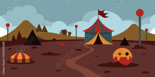 Creepy Decaying Carnival Ground With Lifeless Ride