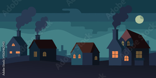 Deserted Village At Dusk All Windows Boarded And Doors Broken