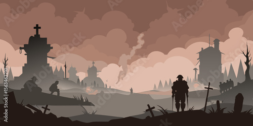A Post War Battlefield Shrouded In Smoke And Ash