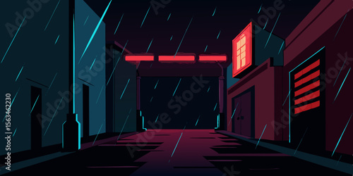 A Rain Soaked Alleyway Lit Only By A Broken Neon Sign