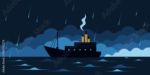 A Stormy Night At Sea With Towering Waves Crashing