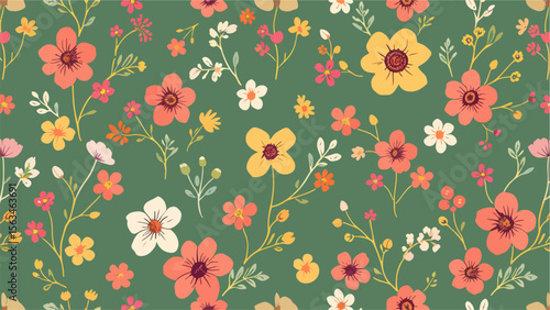 Floral seamless pattern wild herbs and flowers. Abstract flowers print.Seamless floral pattern