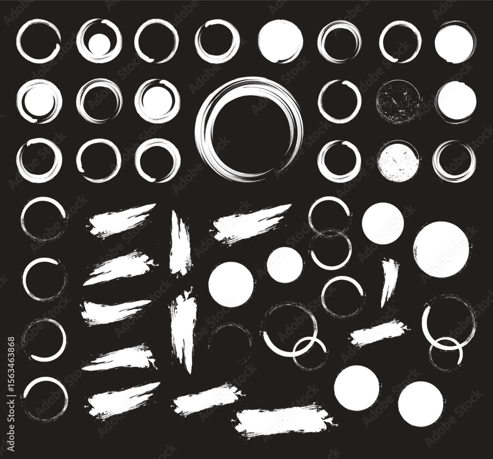 Obraz premium Mega bundle of different ink brush strokes:rectangle,square and round freehand drawings.Ink splatters,grungy painted lines,artistic design elements:waves,circles,triangles.