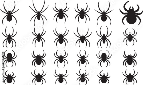 Black Spider Silhouette Icon Pack – 25 Unique Designs
