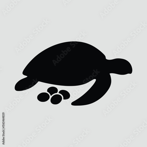 Silhouette sea turtle with eggs conservation nature vector illustration