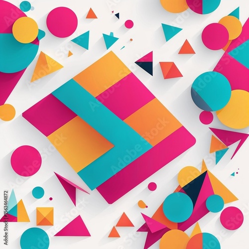 Minimal Geometric Abstract Background – Colorful Flat Shapes, Modern Vector Design