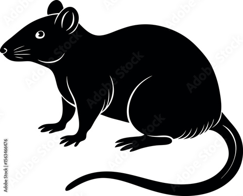 A Silhouette of a Black Rat in Profile