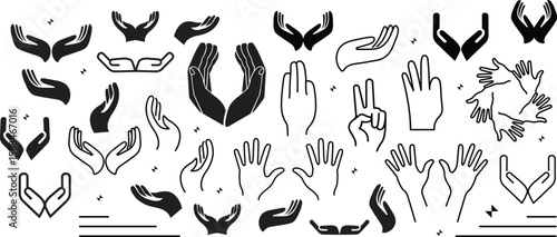 Hand vector silhouette, detailed hand gestures, positions, signs. Ideal arm, hands for illustrations, logos, icons. High quality graphics showcasing human interaction, expression