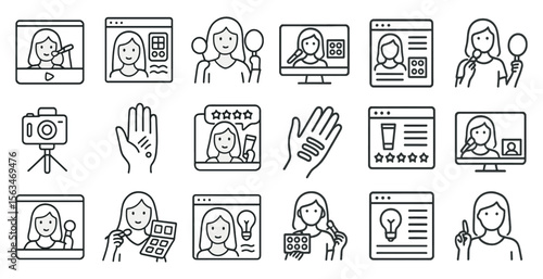 Collection of icons depicting various activities and objects related to photography, such as a camera, tripod, and a hand