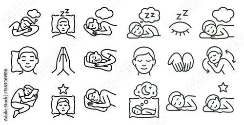 Series of images of people sleeping, with one saying "Sleep" at the top. The images are all different, but they all have a similar theme of relaxation and rest