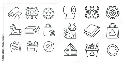 Collection of icons for various items, including a cat, a roll of toilet paper, and a shopping bag