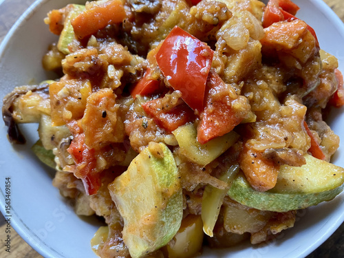 Delicious Georgian Ajapsandali: vibrant vegetable stew with eggplant