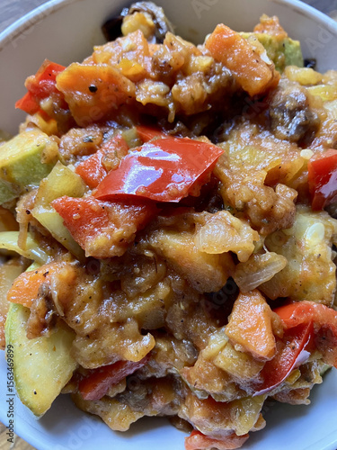 Delicious Georgian Ajapsandali: vibrant vegetable stew with eggplant
