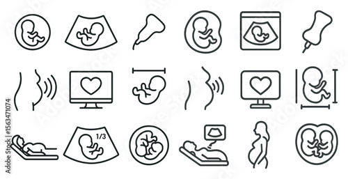 Collection of medical symbols and icons, including a heart, a baby, and a monitor. Concept of hope and new life, as well as the importance of medical technology in caring for pregnant women