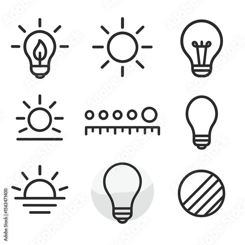 Lighting Temperature Icons. Line style icons of lighting temperature and tone: warm amber icon, cool white symbol, neutral tone