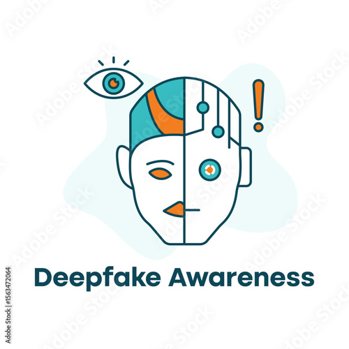 Deepfake Awareness Icon, AI Misinformation Warning Vector, Face Manipulation Alert