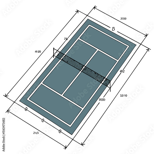 Pickleball court diagram with dimensions and net layout