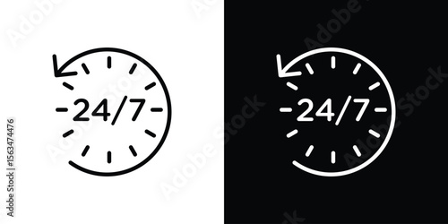 24 7 icon Design concept. Black and white line icons