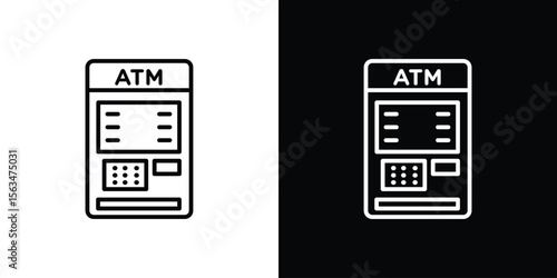ATM machine icon Design concept. Black and white line icons