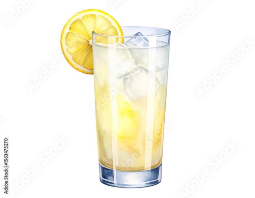 Wallpaper Mural Gin Fizz Cocktail with Ice Cubes and Lemon Slice Isolated on Transparent Background PNG Torontodigital.ca