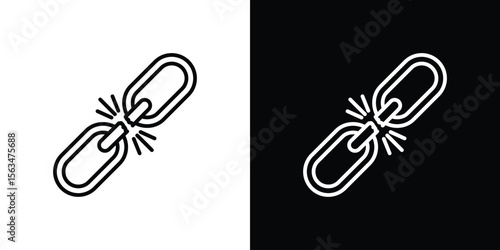 Broken link icon Design concept. Black and white line icons