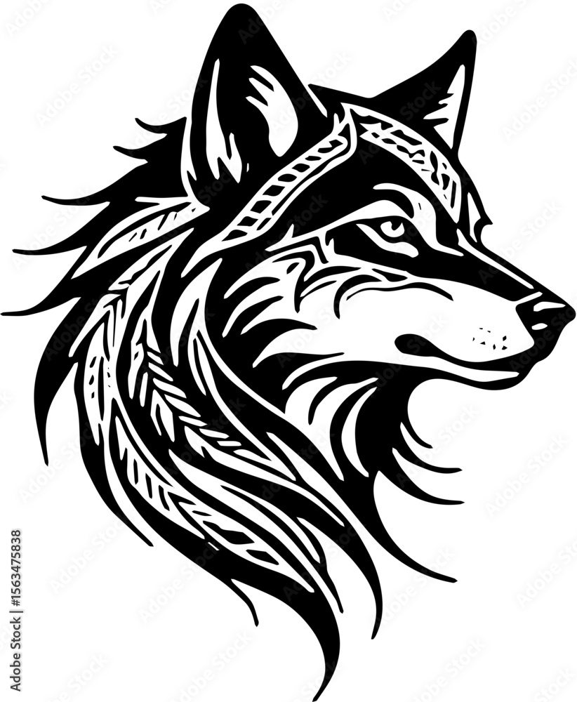 Obraz premium wolf head tribal vector silhouette sticker tattoo 