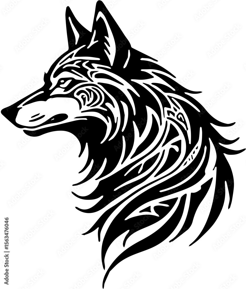 Fototapeta premium wolf head tribal vector silhouette sticker tattoo 