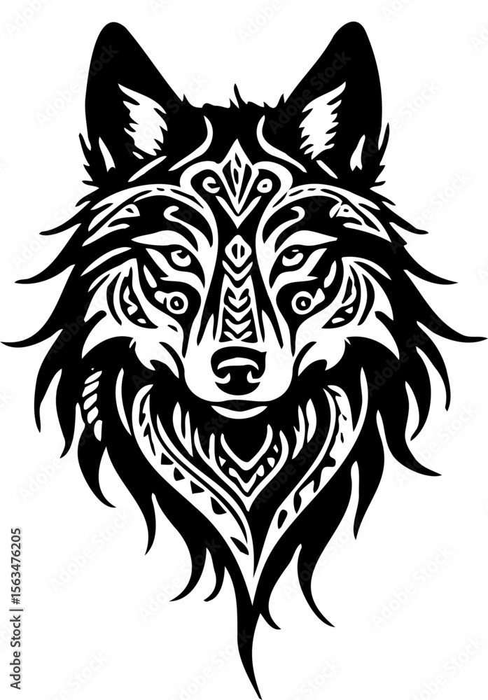 Fototapeta premium wolf head tribal vector silhouette sticker tattoo 