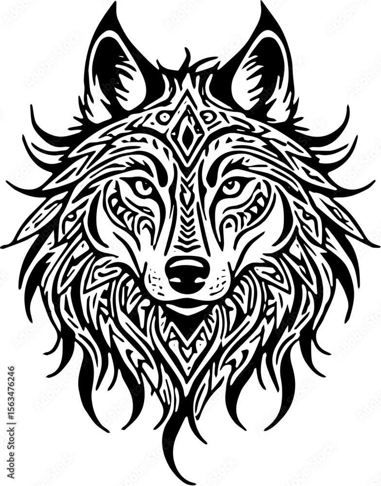 Fototapeta premium wolf head tribal vector silhouette sticker tattoo 