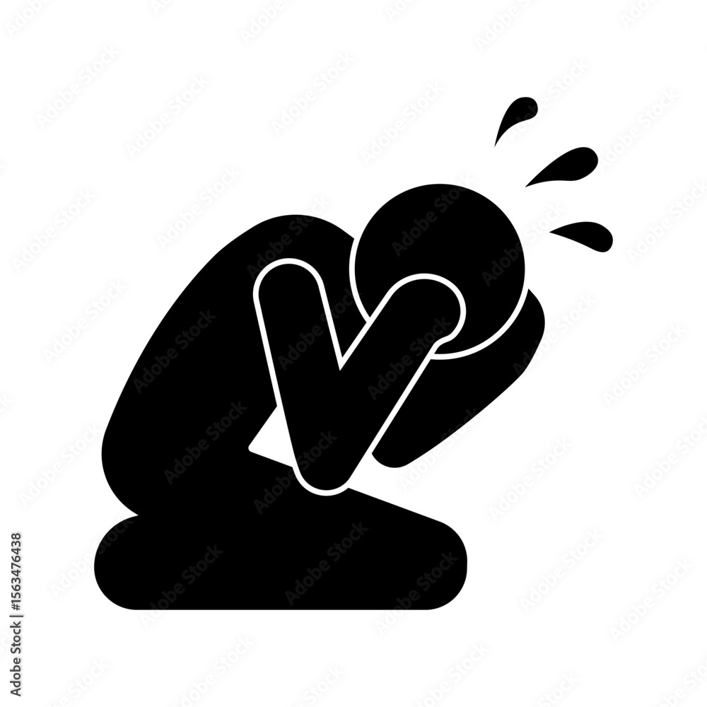 Obraz premium Stick figure stickman icon. stickman sitting crying and sad.