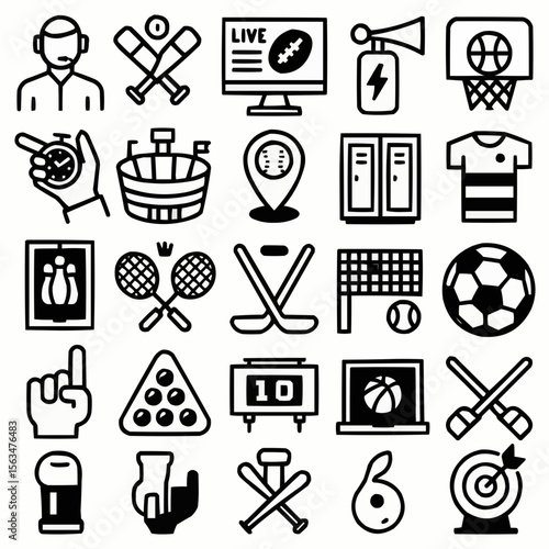 black and white games icons set