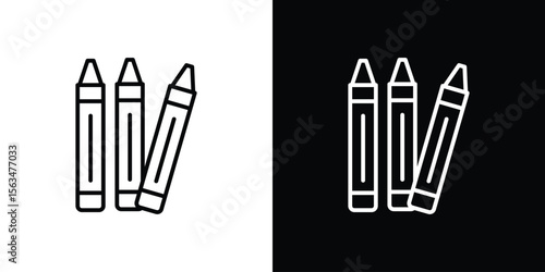 Crayon icon Design concept. Black and white line icons