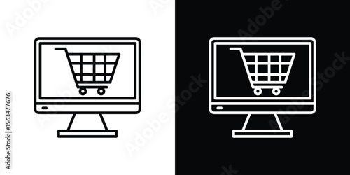 E commerce platform icon Design concept. Black and white line icons