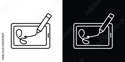 Electronic signature icon Design concept. Black and white line icons