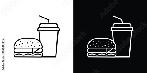 Fast food icon Design concept. Black and white line icons