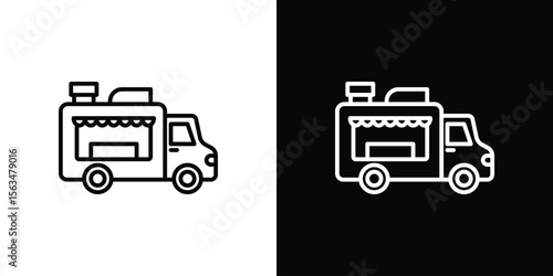 Food truck icon Design concept. Black and white line icons