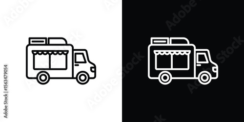 Food truck icon Design concept. Black and white line icons