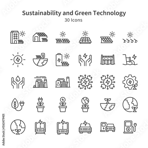 30 icons collection about sustaiability and green technology