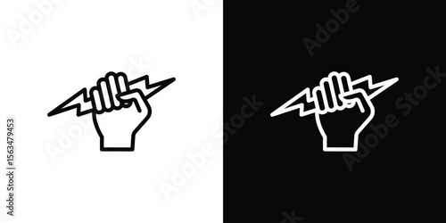 Hand with Power icon Design concept. Black and white line icons