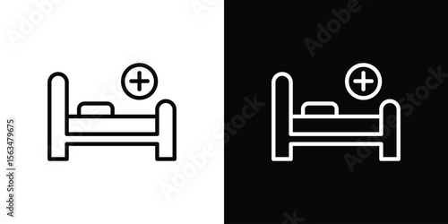 Hospital bed icon Design concept. Black and white line icons
