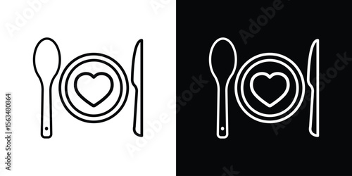 Love Plate icon Design concept. Black and white line icons