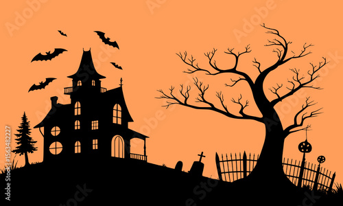 Halloween Haunted House Silhouette Illustration