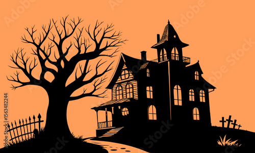 Halloween Haunted House Silhouette Illustration