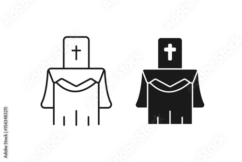 Altar Icon. Christian Church Religious Table for Worship Sacrament and Prayer Line Art Black Outline Minimalist Style Isolated on White Background Faith and Spirituality Symbol Illustration