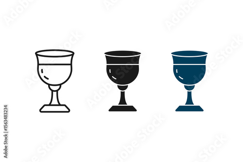 Wine Chalice Icon Christian Communion Cup Symbol of Eucharist Holy Sacrament Faith and Worship Line Art Black Outline Minimalist Style Isolated on White Background Religious Ceremony Illustration
