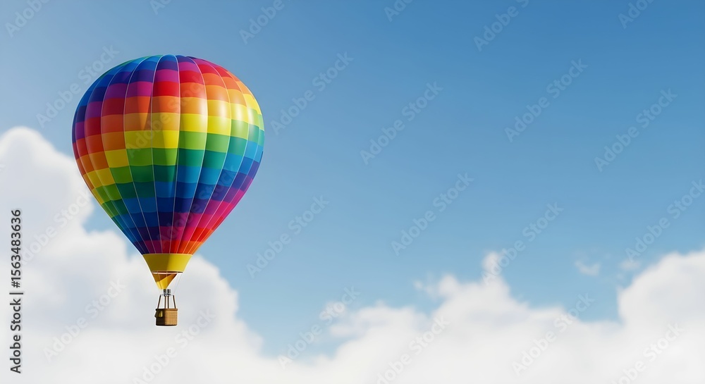 Fototapeta premium 3D Rendering of a Floating Hot Air Balloon with Copy Space in the Sky