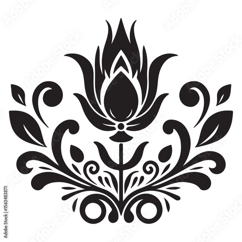 Elegant fleur de lis vector pattern with ornate floral scroll decoration and vintage black silhouette elements