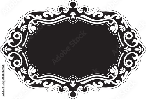 Elegant Ornate Frame, Black and White Decorative Border, Vintage Style Vector Illustration