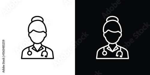 Woman Doctor icon Design concept. Black and white line icons
